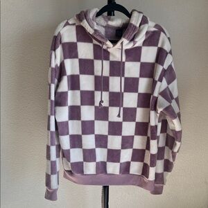 Cold Crush Purple and White Checkered Cowl Neck Sweater